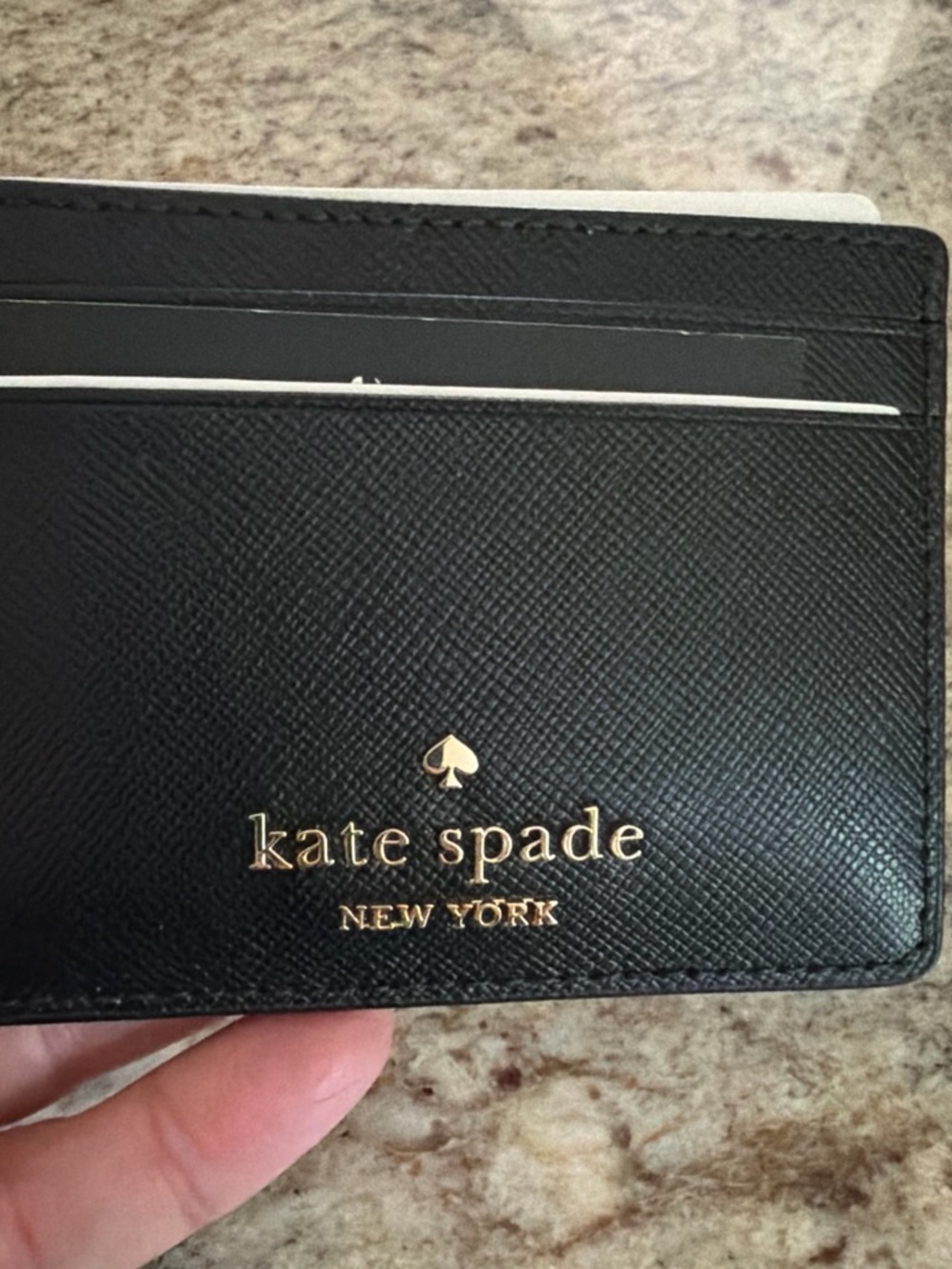NWT Kate Spade Black Leather Card Holder with Gold Logo